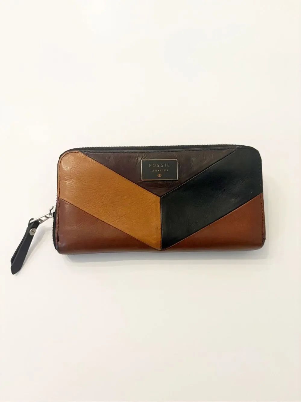 Fossil Zip Around Wallet Patchwork Leather 70’s Boho Style